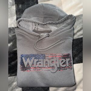 Men’s Wrangler Grey Hoodie Fleece Sweatshirt with American Graphic Design
